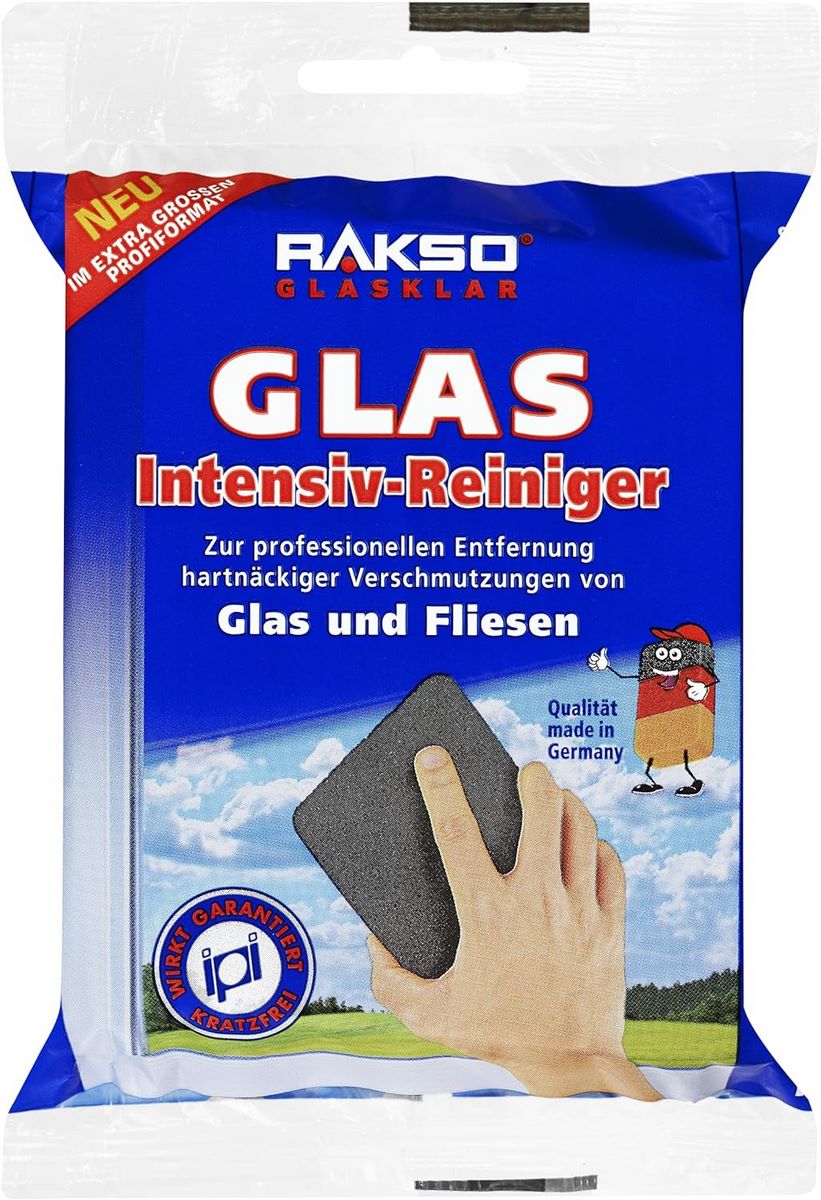 RAKSO Glas-Intensivreiniger - Scheibenreiniger aus Edelstahlwolle, kratzfrei, Glasreiniger & Fliesenreiniger für Wand/Boden-Reiniger